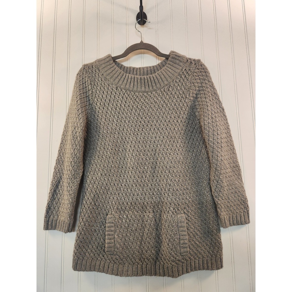 NEW Talbots Petites Grey Lambswool Angora Cashmere Blend Knit Sweater Pocket LG